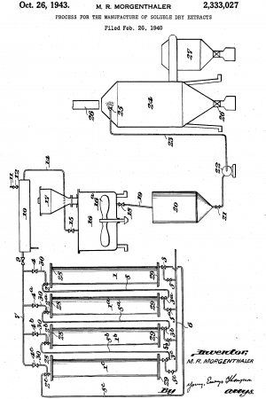 Patent US 2333027 for one of Max Morgenthaler's processes for manufacturing soluble dry extracts